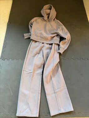 Cozy High-Waist Wide-Leg Sweatpants Set in Dusty Mauve